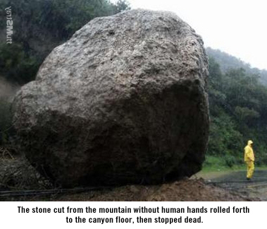 LDS Mormon stone cut out rolls to stop.